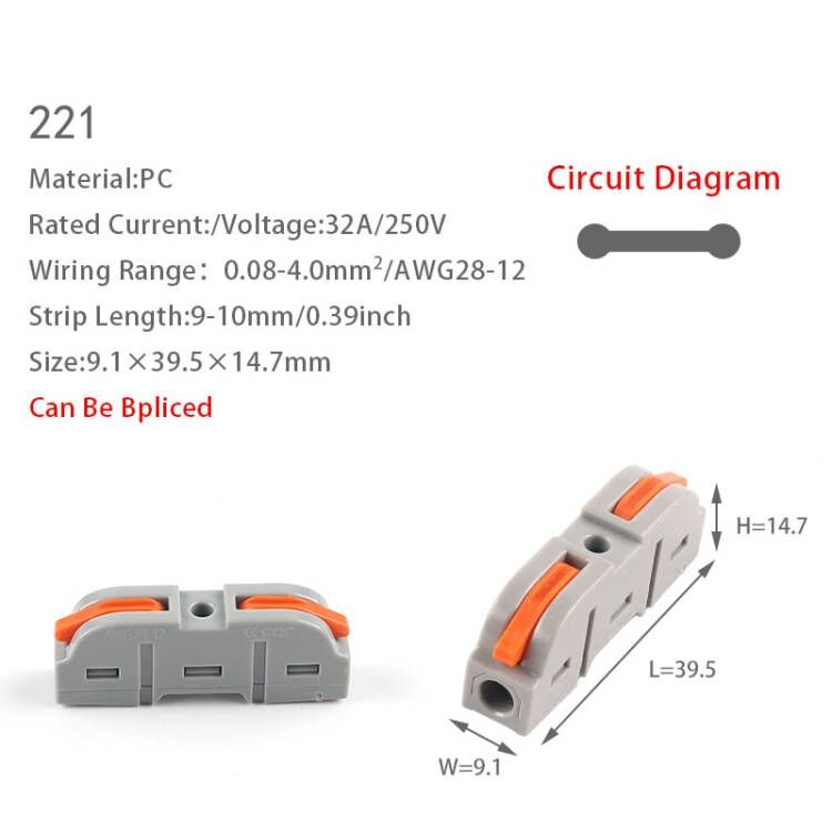 5PCS Universal Compact Wire Connector Splitter Quick Electrical Cable Splice Terminal Block For 28-12AWG Small Wiring Connectors