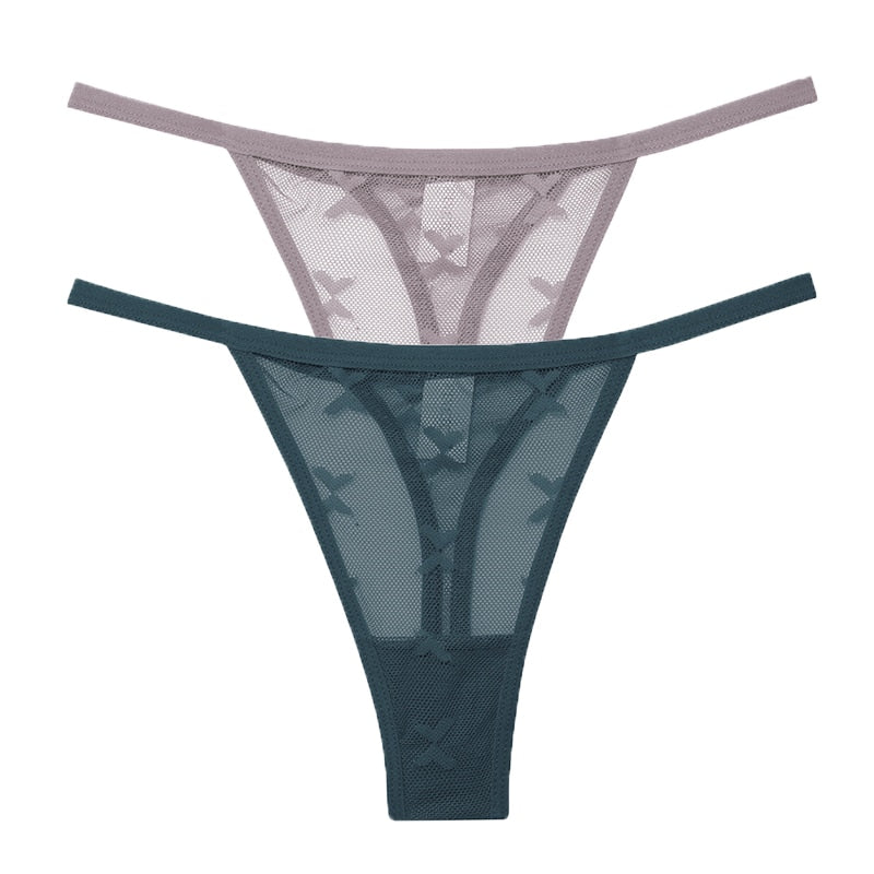 2PCS/Set Mesh Transparent Thong Women Panties Underwear Women Seamless G-String Female Underpants Intimates Lingerie S-XL