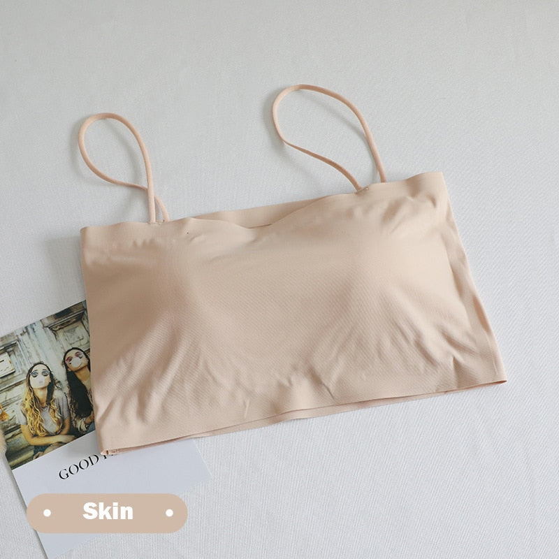 Fashion Summer Sexy Bras for Women Push Up Lingerie Ice Silk Seamless Word Sling Female Tube Top 2022 White Bralette Top Tanks