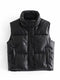 TRAF Women 2021 Fashion Leather Cotton Pocket Padded Waistcoat Vintage Sleeveless Female Outerwear Streetwear