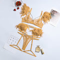 MeiKeDaiNicey Feather Sensual Lingerie Sexy Transparent Lace Bra with Chain Exotic Sets Porn 3 Piece Set Garters Erotic Costumes