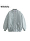 Willshela Women Fashion Oversized Bomber Jackets Coat With Pockets Front Zipper Vintage O-Neck Long Sleeves Female Chic Outwears