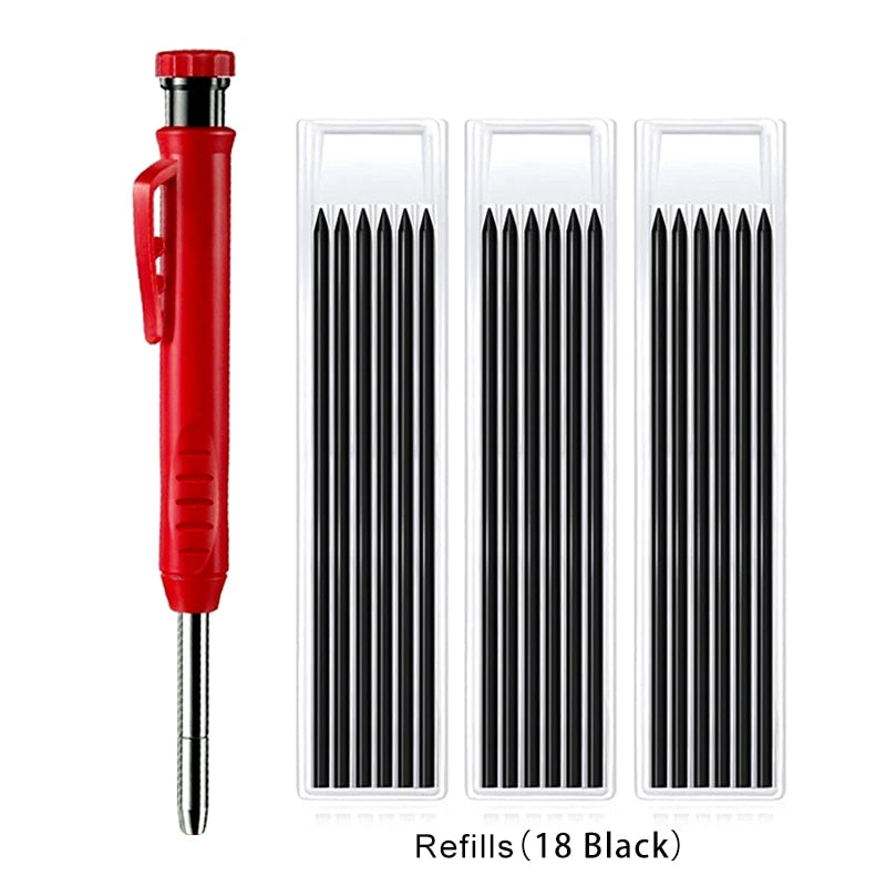 Solid Carpenter Pencil with Refill Leads and Built-in Sharpener for Deep Hole Mechanical Pencil Marker Marking Woodworking Tools