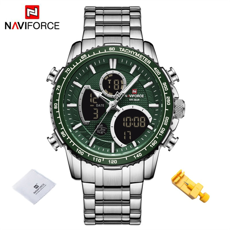 NAVIFORCE Men Watch Luxury Brand Sport Watch For Men Digital Chronograph Quartz Wristwatch Military Waterproof Steel Band Clock