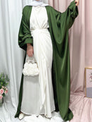 Ramadan Eid Fashion Puff Sleeve Muslim Abayas Robe Musulmane Abaya Elegant Silky Muslim Arab Worship Service Clothing Wy824