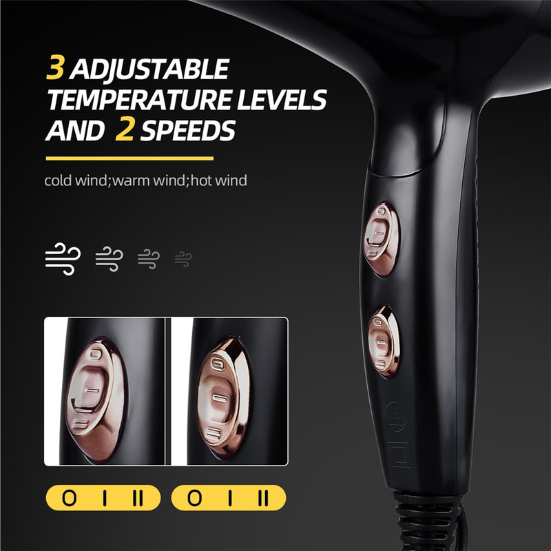 2000W Professional Electric Hair Dryer Strong Wind Salon Dryer Hot &amp;Cold Dry Hair with 3 Temperature 2 Speed Wind Personal Care