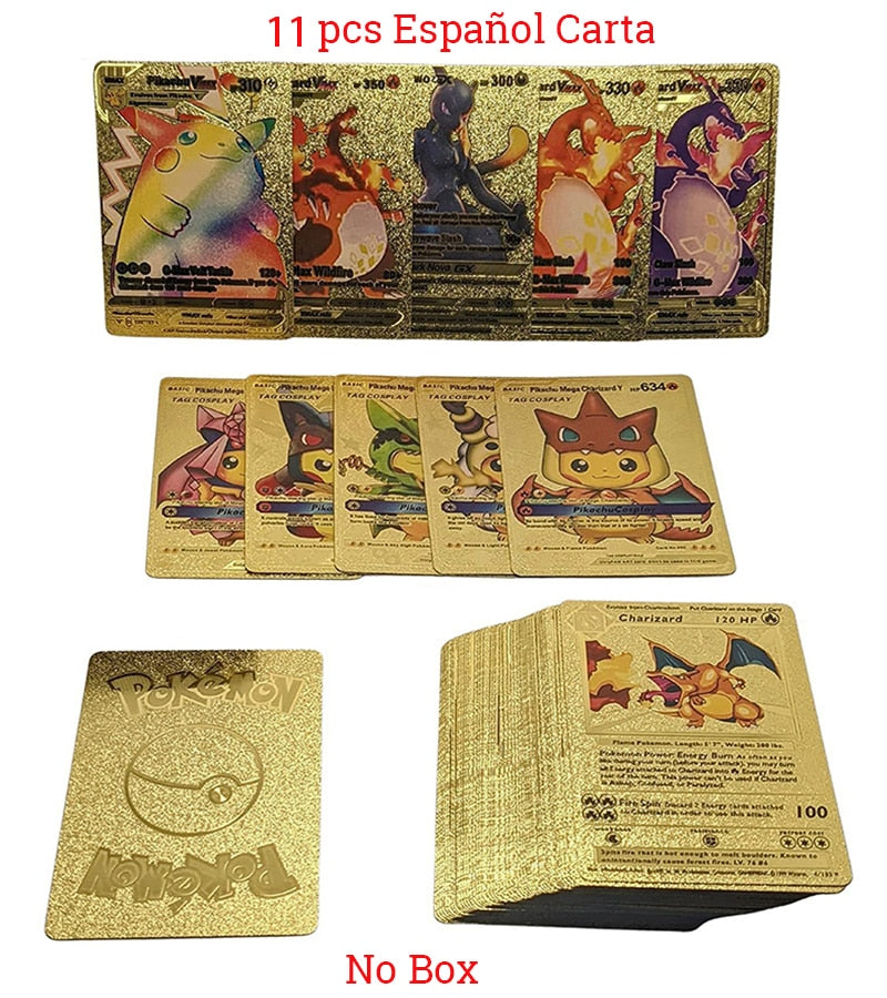 New Pokemon Cards Metal Gold Silver Vmax GX Card Box Charizard Pikachu Rare Collection Battle Trainer Card Children Toys Gift