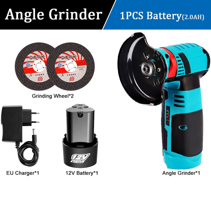 12V 500W Mini Brushless Angle Grinder with Rechargeable Lithium Battery Cordless Polishing Machine Diamond Cutting Power Tool