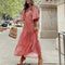 Summer Puff Sleeve Long Dress Women Geometric Print Splicing Half Sleeve Dress Elegant V-Neck Loose Holiday Beach Dress Vestidos