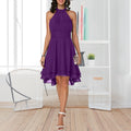 Women&#39;s Dress Elegant Halter Sleeveless Cropped Layered Midi Dress Summer Chiffon Solid Color High Waist Slim-Fit Party Dresses