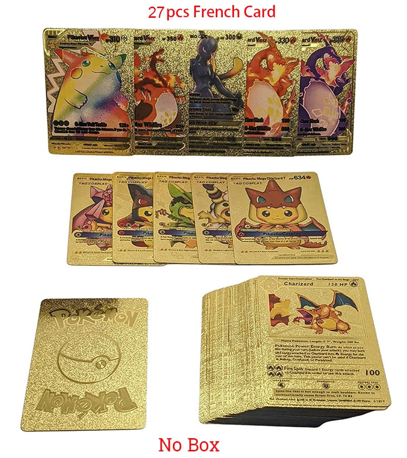 New Pokemon Cards Metal Gold Silver Vmax GX Card Box Charizard Pikachu Rare Collection Battle Trainer Card Children Toys Gift