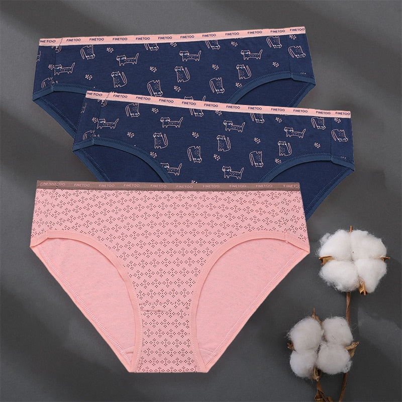 3PCS/Set Women Panties Cotton Underwear Patchwork Cute Design Female Lingerie Underpants Pantys Sexy Briefs Intimates for Girls