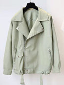 Sungtin Korean Faux Leather Jacket Women Belt Oversize BF Style Punk PU Women&