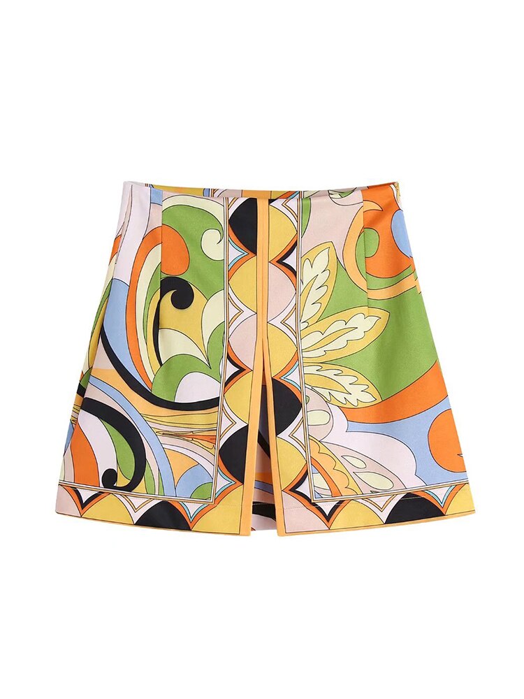TFMLN 2022 Summer Women 2PCS Print Blouses+Skirts Set New Turn Down Collar Long Sleeve Tops High Waist Dress Girl Outfits