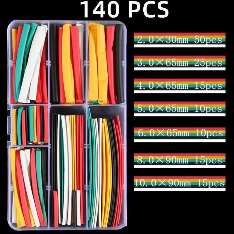 140/150 PCS Boxed 2:1 Times Shrink Electronic DIY Heat Shrink Tube Set Thermoresistant Tube Wire Connection Insulated Polyolefin