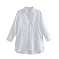 PB&amp;ZASpring 2022 Women&#39;s Versatile Long Sleeve Lapel Front Patch Pockets Side Slit Hem Buttoned Closure Linen Shirt