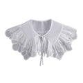 Royal Style Cotton Fake Collar Shawl Wrap Hollow Out Floral Lace Ruffled Trim Necklace Pointed Triangle Lapel Blouse