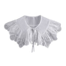 Royal Style Cotton Fake Collar Shawl Wrap Hollow Out Floral Lace Ruffled Trim Necklace Pointed Triangle Lapel Blouse