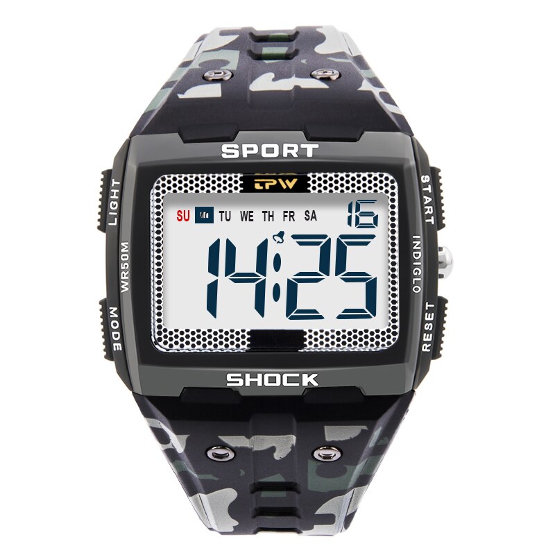 Super Easy to Read Scratch Proof Case 5ATM Water Resistant Digital Watch for Outdoor Sport