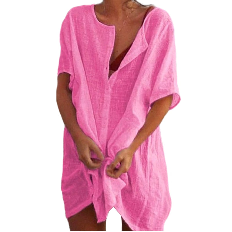 Hot 2021 Cotton Tunics for Beach Women Swimsuit Cover-ups Woman Swimwear Beach Cover up Beachwear Mini Dress Sai de Praia Drop