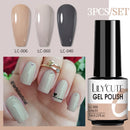 LILYCUTE 3 PCS Gel Nail Polish Set Nude Pink Glitter Sequins Matte Effect Gel Long Lasting Base Top Coat Nail Art Design Hybrid