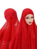 Instant Hijab With Cap Heavy Chiffon Jersey Hijab For Women Veil Muslim Fashion Islam Hijab Cap Scarf For Muslim Women Headscarf