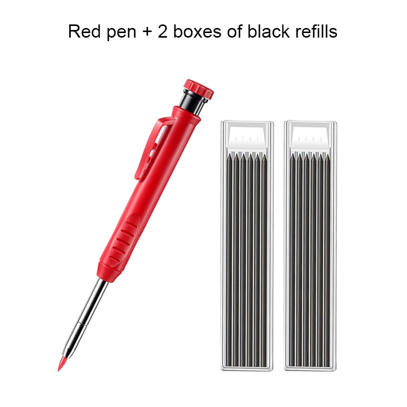 Solid Carpenter Pencil Set with 6 Refill Leads Built-in Sharpener Mechanical Pencil Marking Tool Kit for Woodworking Architect