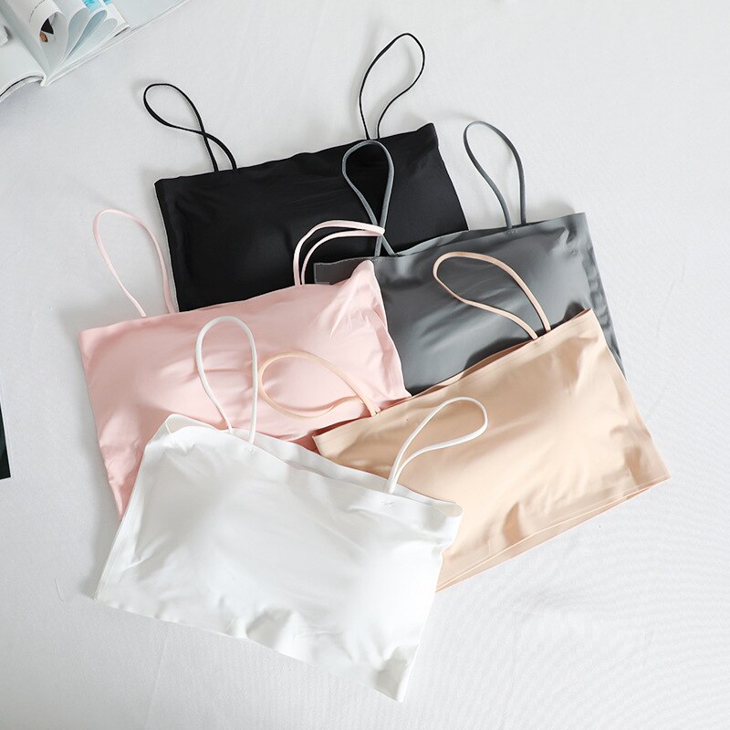 Fashion Summer Sexy Bras for Women Push Up Lingerie Ice Silk Seamless Word Sling Female Tube Top 2022 White Bralette Top Tanks