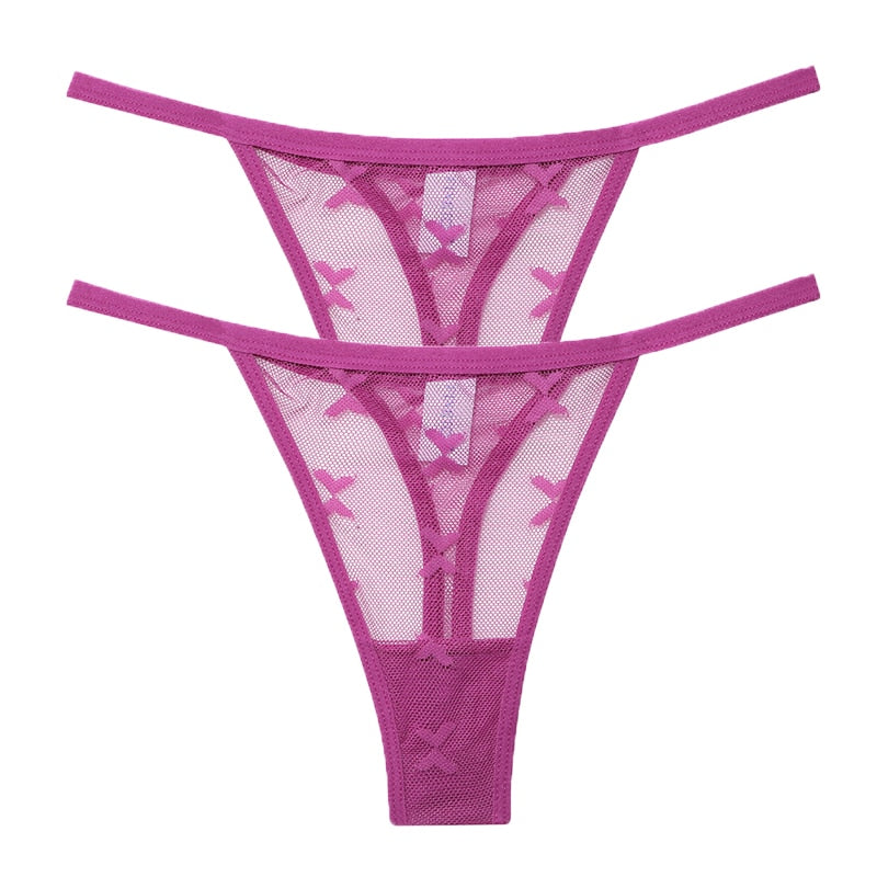 2PCS/Set Mesh Transparent Thong Women Panties Underwear Women Seamless G-String Female Underpants Intimates Lingerie S-XL