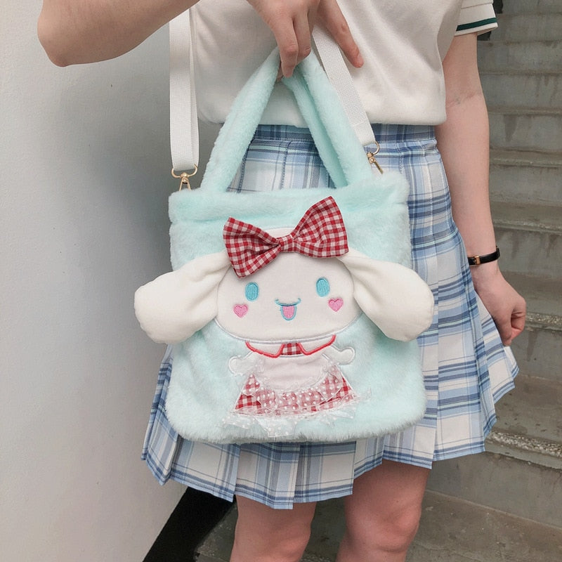 New Kawaii Sanrioed My Melody Cinnamoroll Cartoon Plush Bag Anime Soft Stuffed Animals Plushie Backpack Girls Doll Toys Gifts