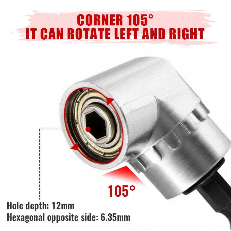 105 Degree Right Angle Drill Attachment and Flexible Angle Extension Bit Kit for Drill or Screwdriver 1/4" Socket Adapter Tools