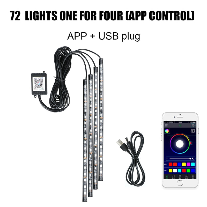 Automotive Interior Decorative Lights LED Car Foot Light 24/36/48/72 LED Atmosphere Lamp Ambient Lamp Remote/Voice Control