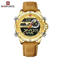 NAVIFORCE Luxury Gold Watches For Men Casual Sports Chronograph Alarm Quartz Wrist Watch Leather Waterproof Digital Clock 9163