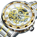 WINNER Transparent Skeleton Watch for Men Mechanical Wristwatches Diamond Watches Mens Luxury Stainless Steel Strap Unisex Clock