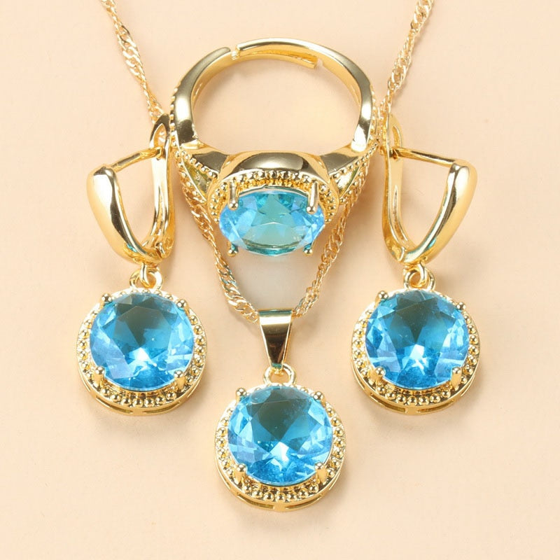 2022 Sell Well Wedding 925 Mark Jewelry Sets Black Zircon Dangle Earrings And Necklace Ring 3 Piece Set women Trendy Costume