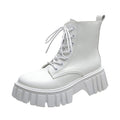 Rimocy 2022 New Women White Ankle Boots PU Leather Thick Sole Lace Up Combat Booties Female Autumn Winter Platform Shoes Woman