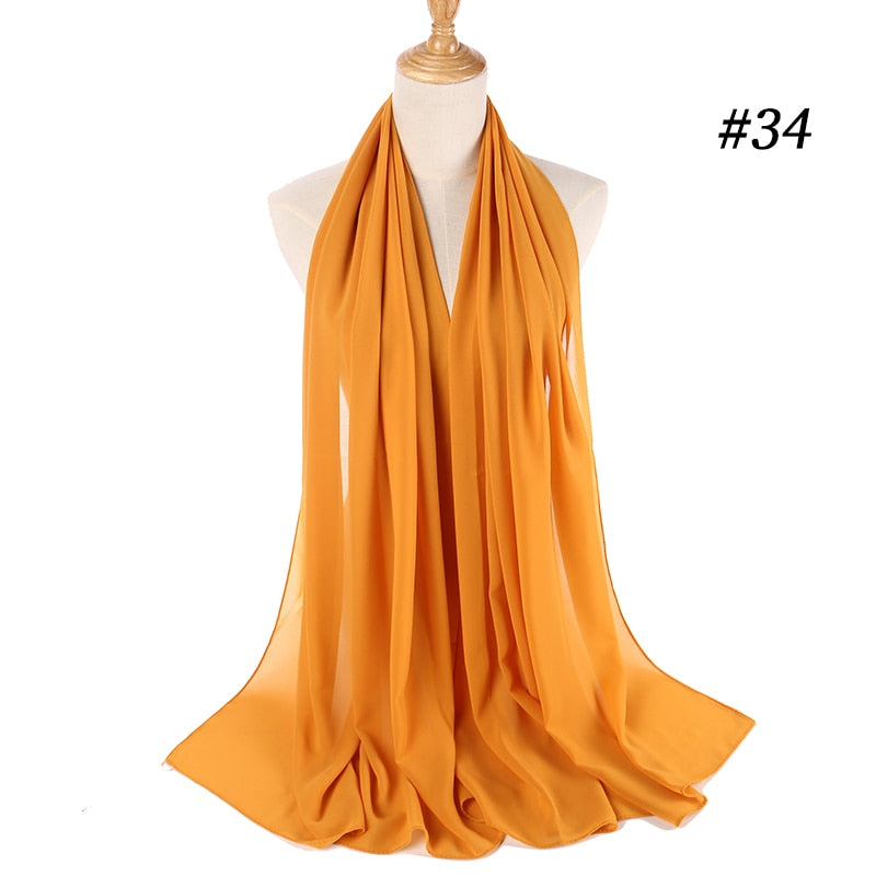 Hijab Scarf 72*175cm Plain Chiffon Scarves For Women Muslim Fasion Islam Clothing Headscarves Shawl For Ladies Headwrap Ramadan