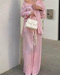 Ladies Shirt Suits Pleated Notched Single-Breasted Female Cardigan Two-Piece Loose Shirts and High-Waist Wide-Leg Pants Sets