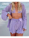 Cotton and Linen suit 2021 Women Solid Clothes Set Half Sleeve Lapel Neck Button-up Shirt+Irregular Hem Drawstring Shorts Sets