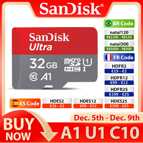 100% Original SanDisk Micro SD Card Class 10 TF Card 32GB 64GB 128GB Up to 98MB/s Memory Card for Phone Tablet Flash Card