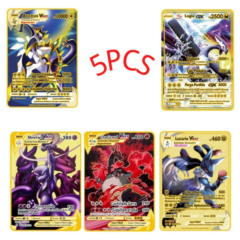 10000HP Arceus Vmax DIY Golden Pokemon Cards in English Iron Metal Pokmo Letters Kids Gift Game Collection Cards