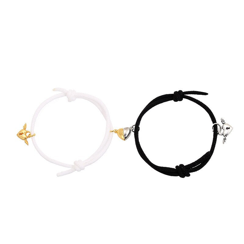2pcs Magnetic Bracelet Stainless Steel Heart Pendant Charm Couple Bracelets for Lover Friend Men Women Braid Rope Bracelets
