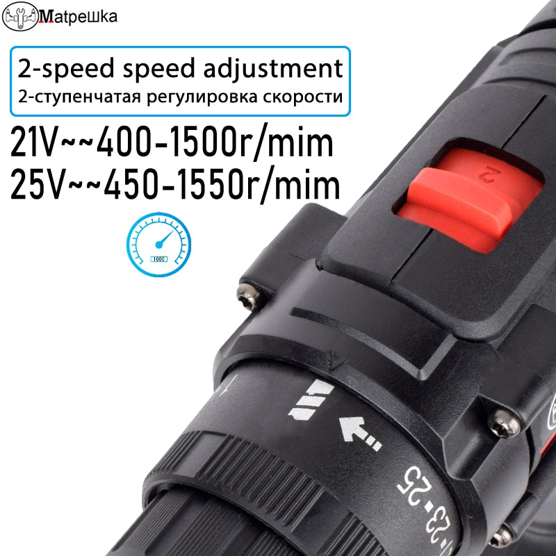 Cordless Screwdriver Electric Screwdriver Cordless Drill  Power Tools Handheld Drill Lithium Battery Charging Drill + Battery