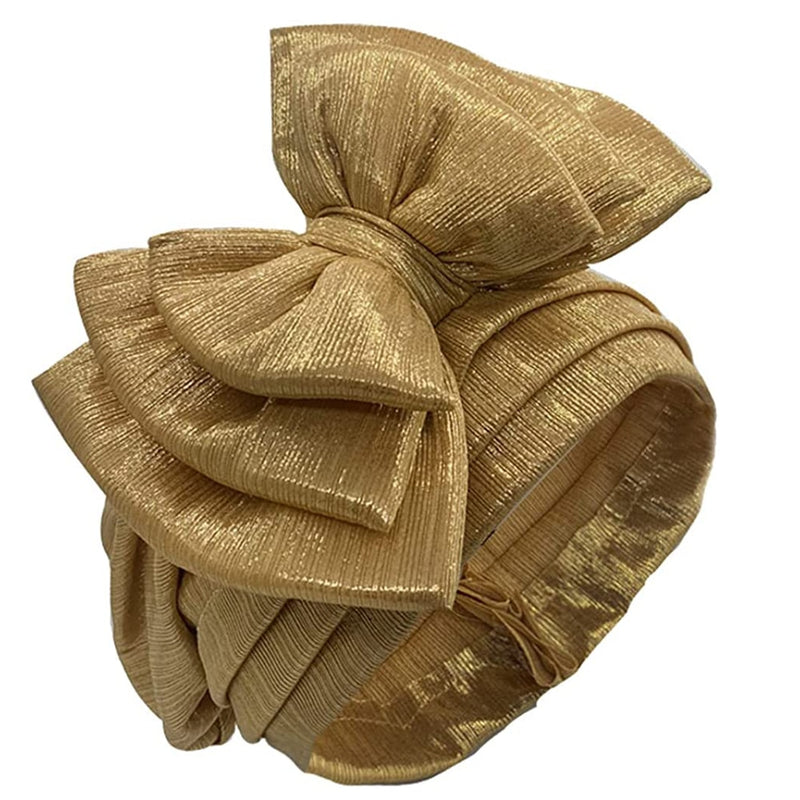Shinning Multi-layer Bowknot Turban Cap for Woman Fashion African Headtie Nigeria Wedding Turbans Hat Muslim Headwrap Bonnet