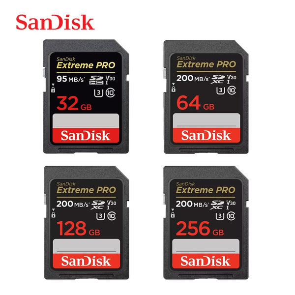 SanDisk Extreme PRO SD Card 32G 64G 128G 256G SDHC SDXC UHS-I C10 95MB/s-200MB/s U3 Memory Card Support V30 4K for Camera/DV/SLR
