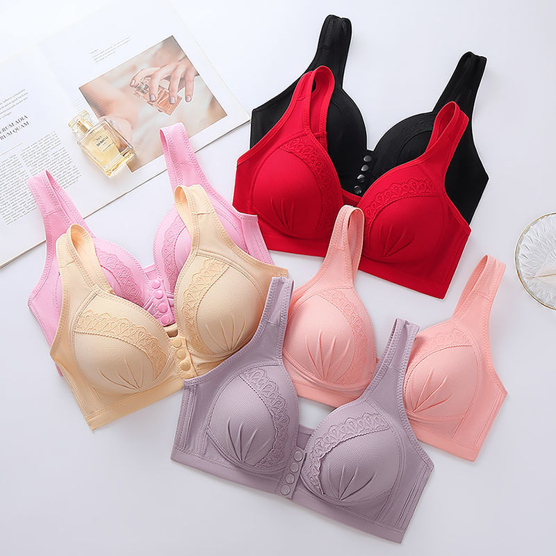 3PCS New Arrival Large Size Front Button Comfortable Gather Bra Breathable Thin Section Without Steel Ring Women Underwear 105
