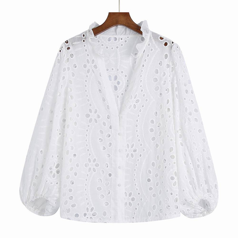 Embroidery Women Blouse Summer 2022 New Fashion Long Sleeve Female Smock Shirt Top Clothing Wears