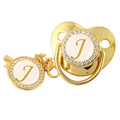 Name Initial Letter Baby Pacifier and Pacifier Clips BPA Free Silicone Infant Nipple Gold Bling Newborn Dummy Soother