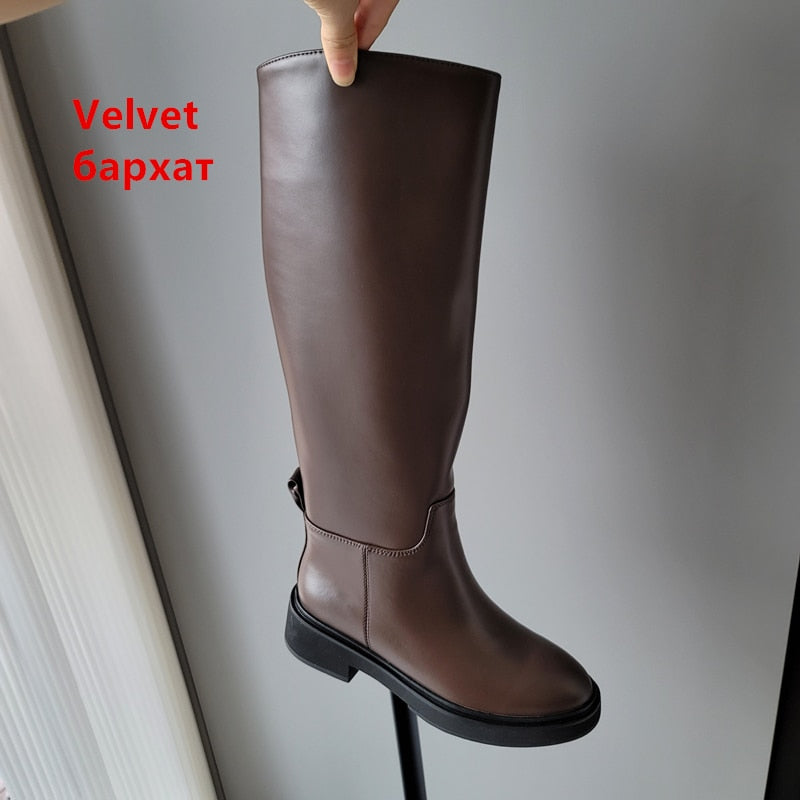FEDONAS 2023 Ins ZA Genuine Leather Knee High Boots For Women Thick Heeled Autumn Winter Warm Shoes Woman High Motorcycle Boots
