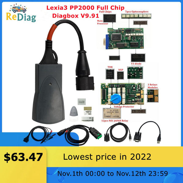 Professional Diagnostic Tool Full Chips Lexia3 PP2000 OBD2 Diagbox V9.91 Firmware 9218165C For Citroen&amp;Peugeot Lexia 3 V48/V25